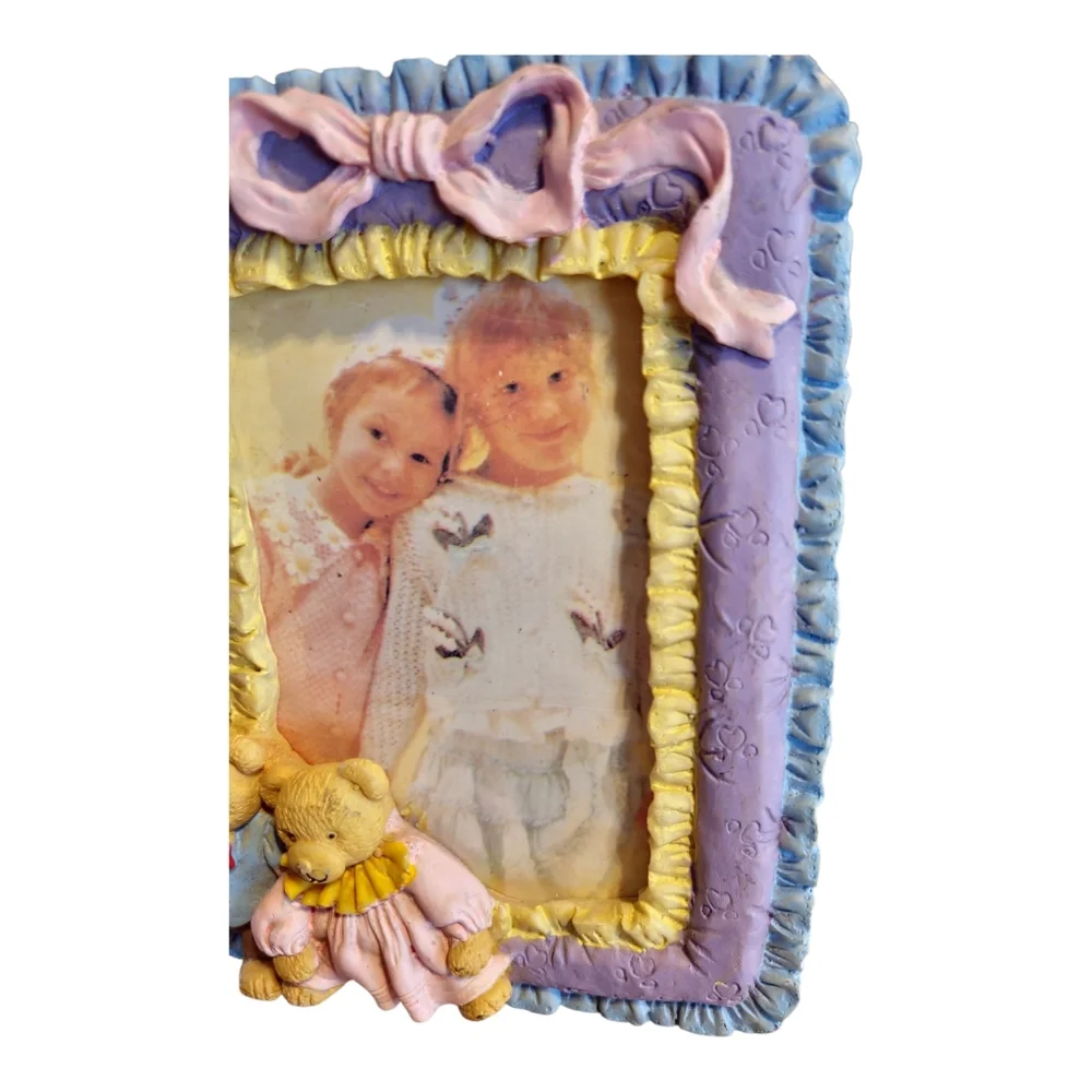 Vintage 90s Teddy Bear Bow Picture Frame‎ Cottagecore Nursery Coquette